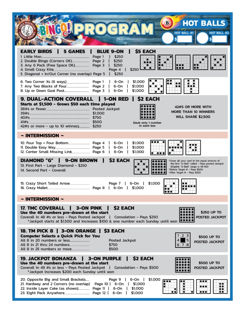 Bingo - Table Mountain Casino: Slots, Table Games, Entertainment